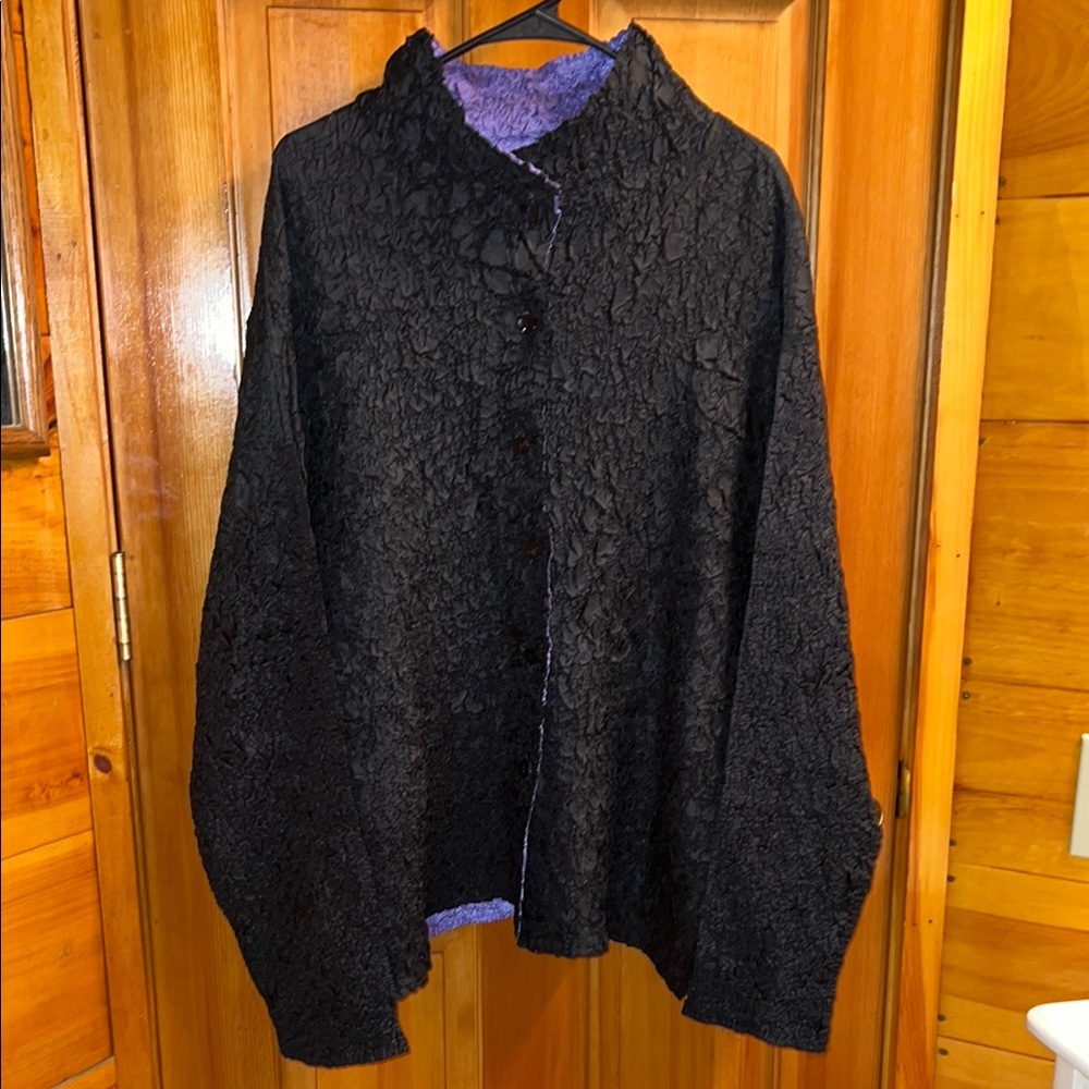 Women's Black and Purple Reversible Textured Jacket